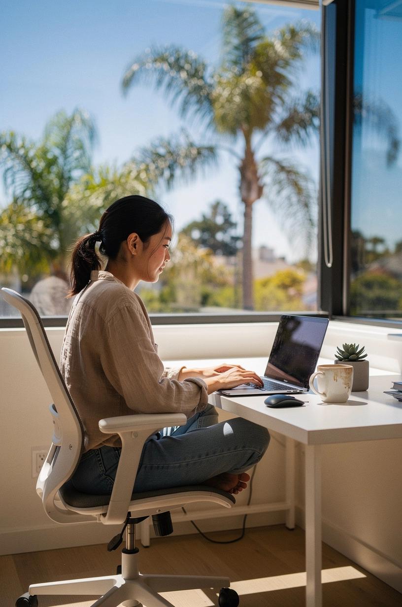 Illustration of a clean, organized workspace with a laptop and minimal digital tools, symbolizing digital minimalism and simplified technology use.